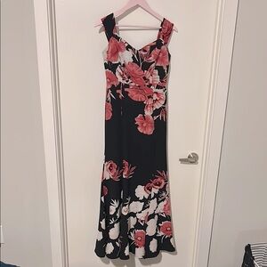Eva Mendes Pink and White Sheath Maxi Dress Sweetheart Neckline